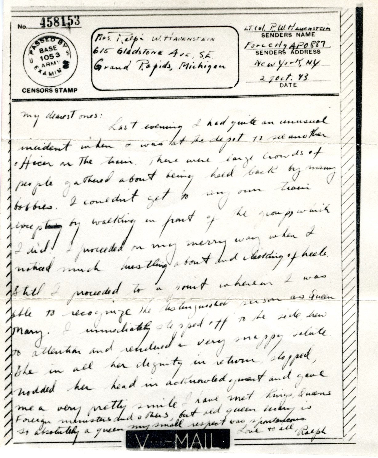 Letter from Ralph to family